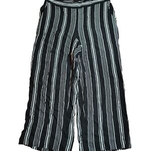 LOFT Petites Black White Striped Wide Leg Cropped Pants MP Elastic Waist spring